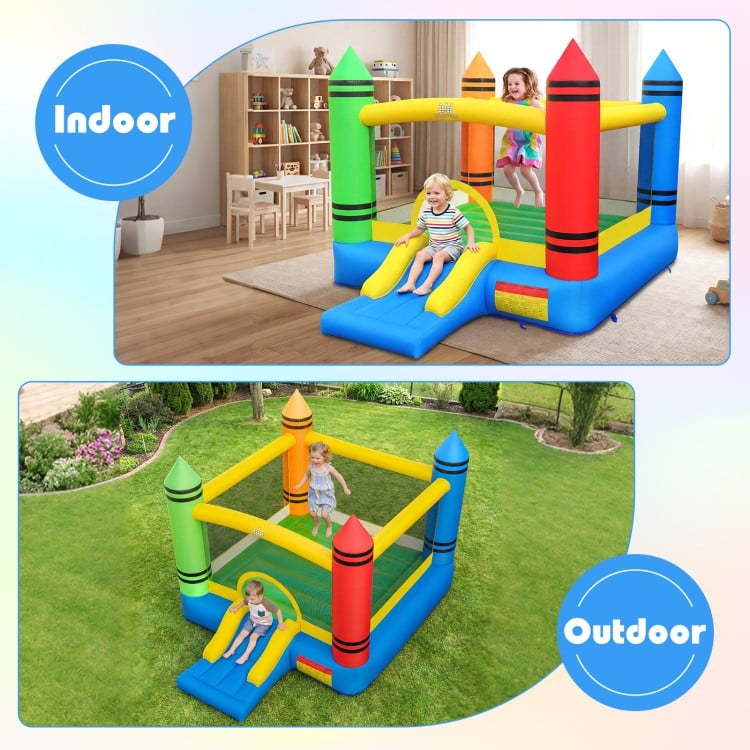 Inflatable Bounce House 2-in-1 Crayon Themed Kids Bouncer with 550W Blower