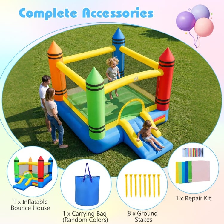 Inflatable Bounce House 2-in-1 Crayon Themed Kids Bouncer with 550W Blower