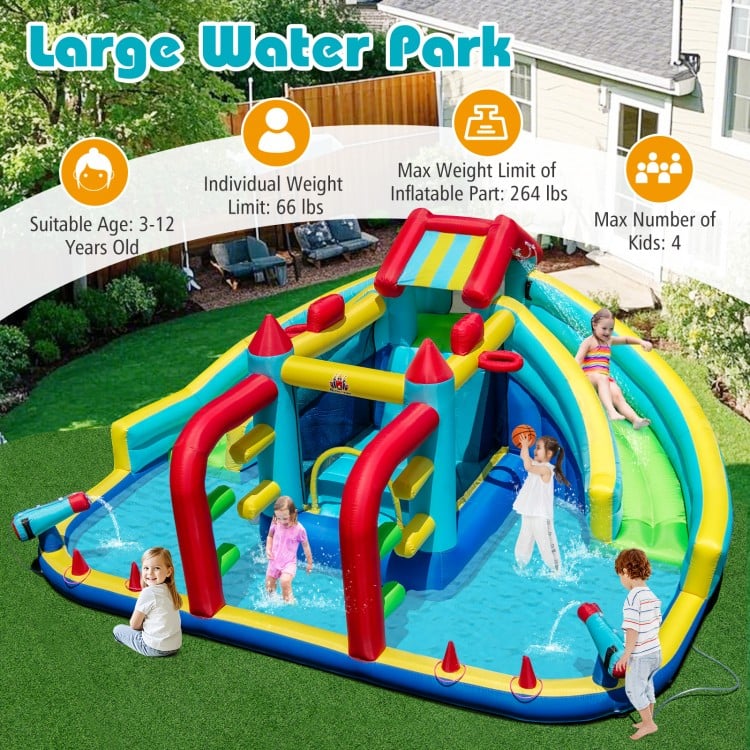 Inflatable Double Water Slide Park with Obstacle Course without 680W-750W Blower