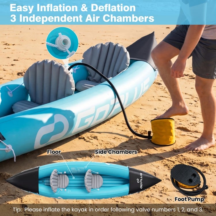 Inflatable Kayak 2 Person Heavy Duty Tandem Touring Kayak with Aluminum Paddles