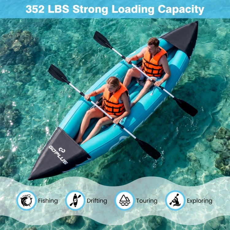 Inflatable Kayak 2 Person Heavy Duty Tandem Touring Kayak with Aluminum Paddles
