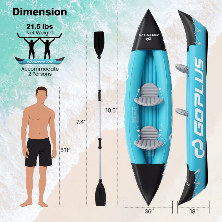 Inflatable Kayak 2 Person Heavy Duty Tandem Touring Kayak with Aluminum Paddles