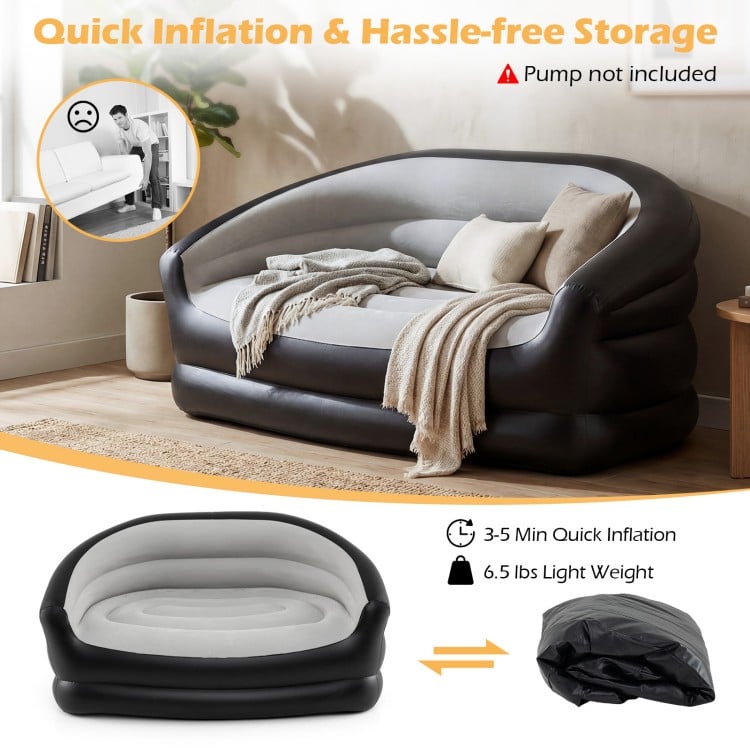 Inflatable Loveseat Couch Portable and Foldable 2-Seater Air Sofa for Adults with Flocked Surface-Grey