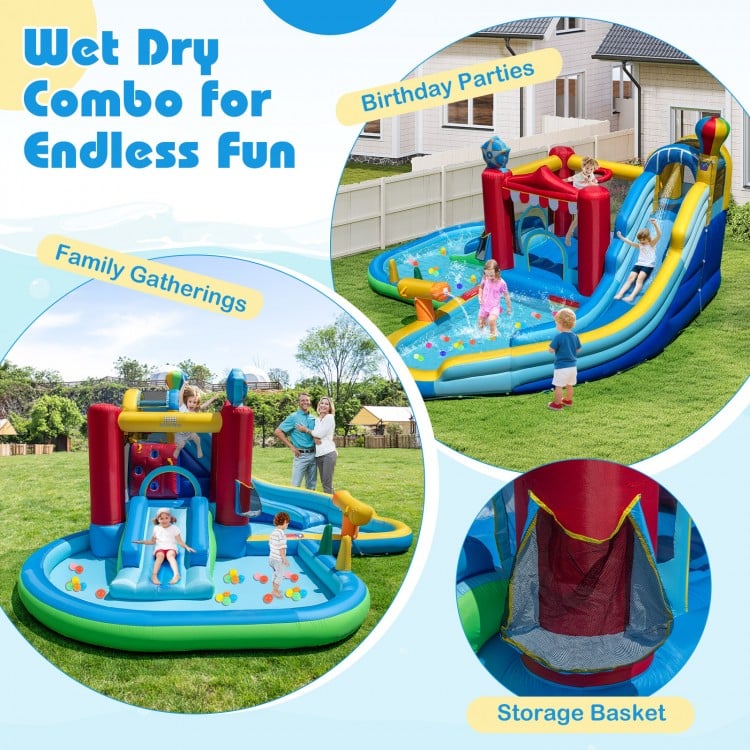 Inflatable Water Park with Splash Pool and Water Cannon for Birthday Party Without Blower