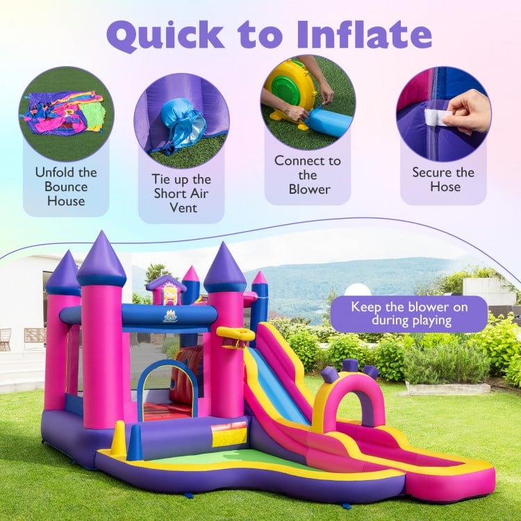 Inflatable Water Slide Princess Themed Bounce Castle with Climbing Wall 680W Blower Included
