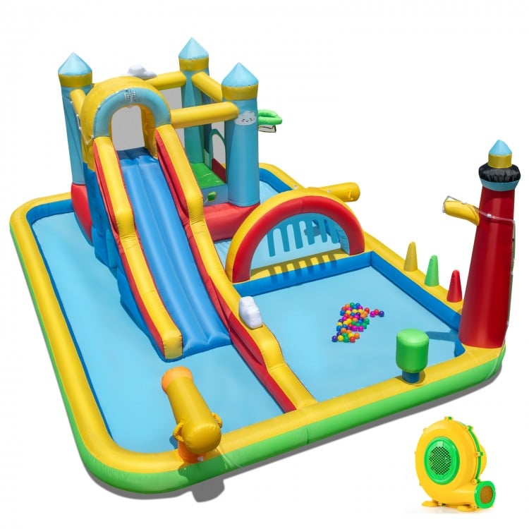 Inflatable Water Slide Giant Water Park with Long Slide, 750W Blower