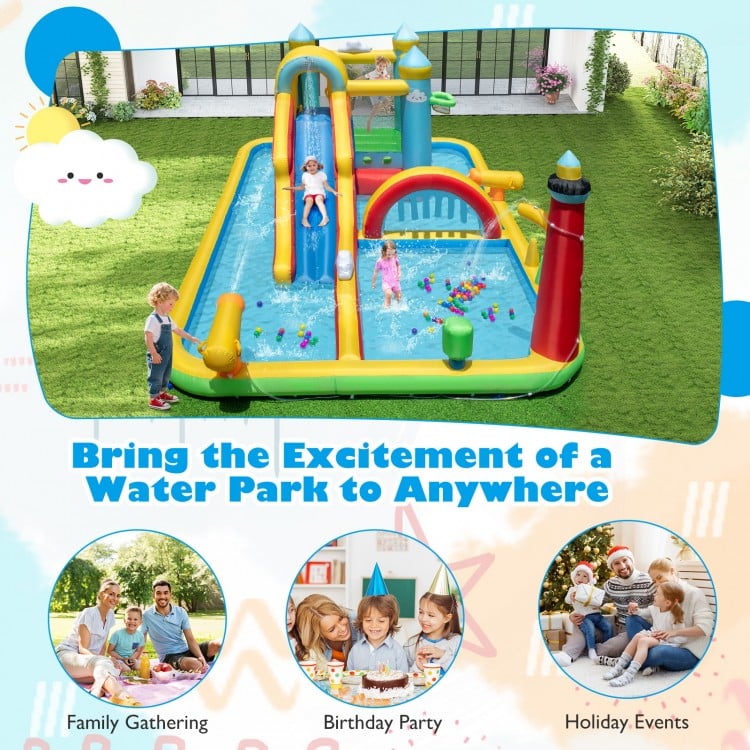Inflatable Water Slide Giant Water Park with Long Slide, 750W Blower
