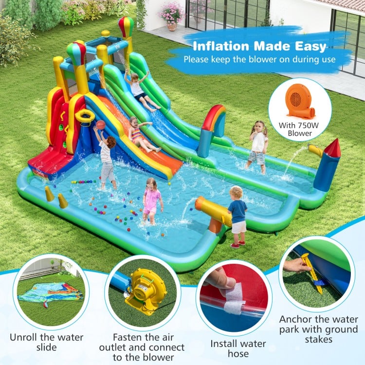 Inflatable Water Slide Park Giant Bounce House with 750W Blower