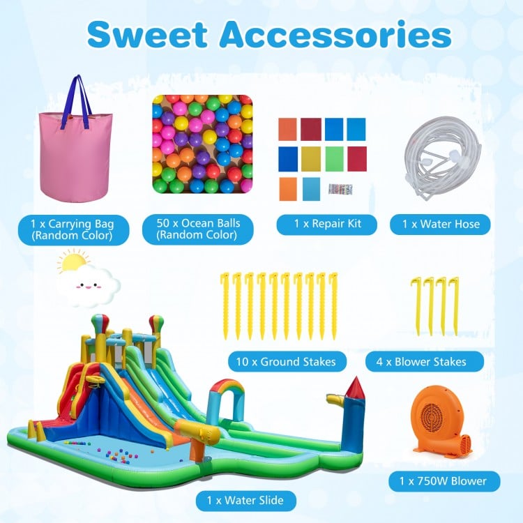 Inflatable Water Slide Park Giant Bounce House with 750W Blower