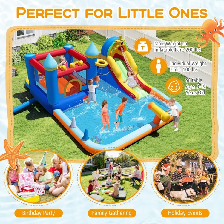 Inflatable Water Slide Park Bouncy Castle with Climbing Wall with 735W Blower