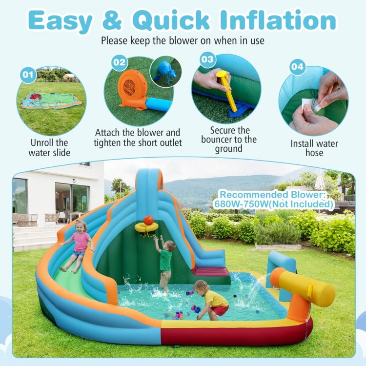 Inflatable Water Slide Park 6-in-1 Giant Bounce House without Blower