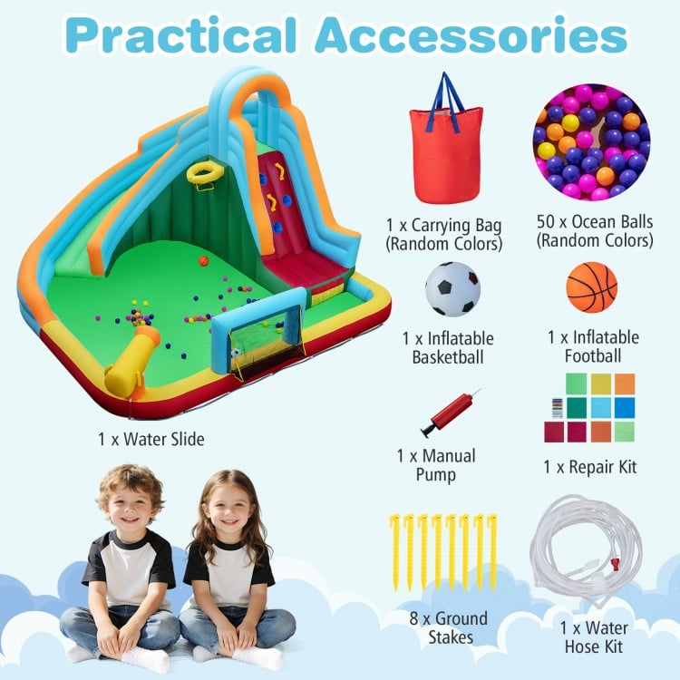 Inflatable Water Slide Park 6-in-1 Giant Bounce House without Blower