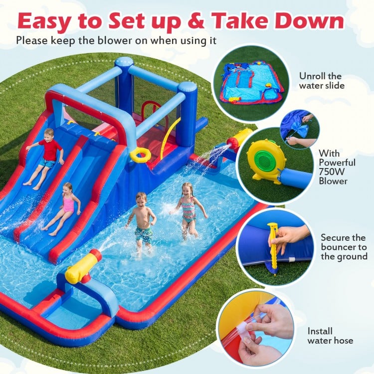 Inflatable Water Slide Park Giant Bounce House with Double Slides with 750W blower