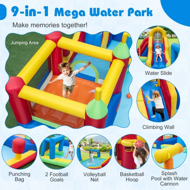 Inflatable Water Slide Bounce House 9-in-1 Jumping Castle with 735W Blower