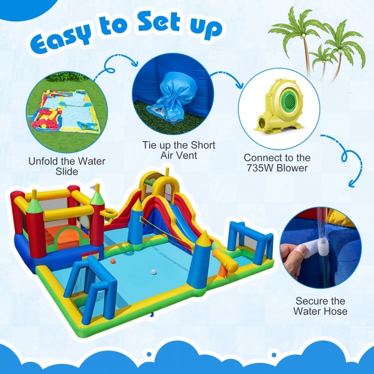 Inflatable Water Slide Bounce House 9-in-1 Jumping Castle with 735W Blower