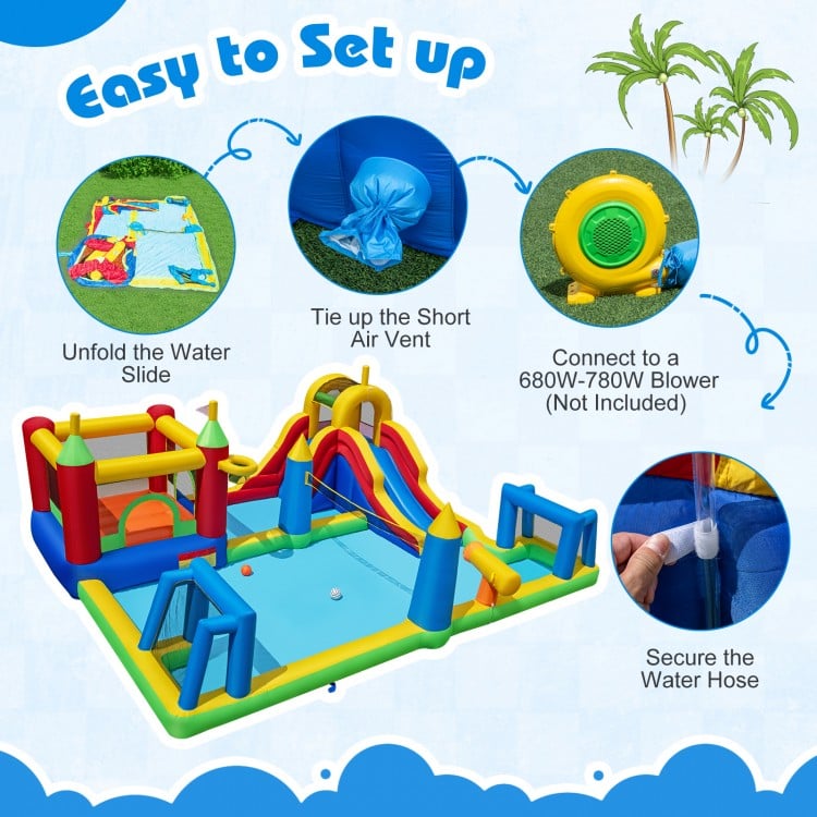Inflatable Water Slide Bounce House 9-in-1 Jumping Castle with Climbing Wall