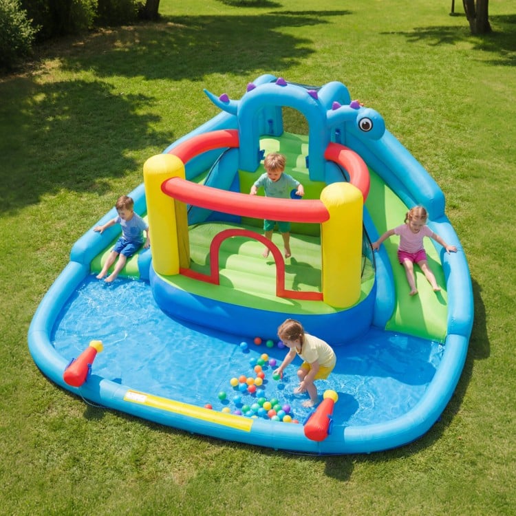 Inflatable Water Slide Park Dinosaur-themed Kids Inflatable Bounce House with Double Slides