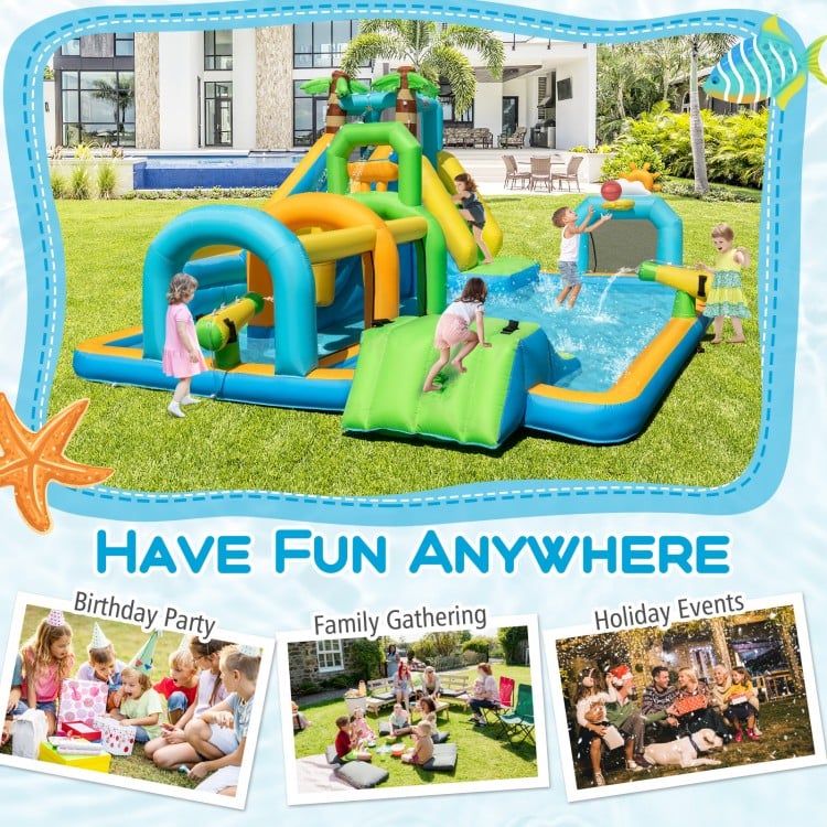 Inflatable Water Slide Tropical Theme Dual Slide Aqua Park with 735W Blower