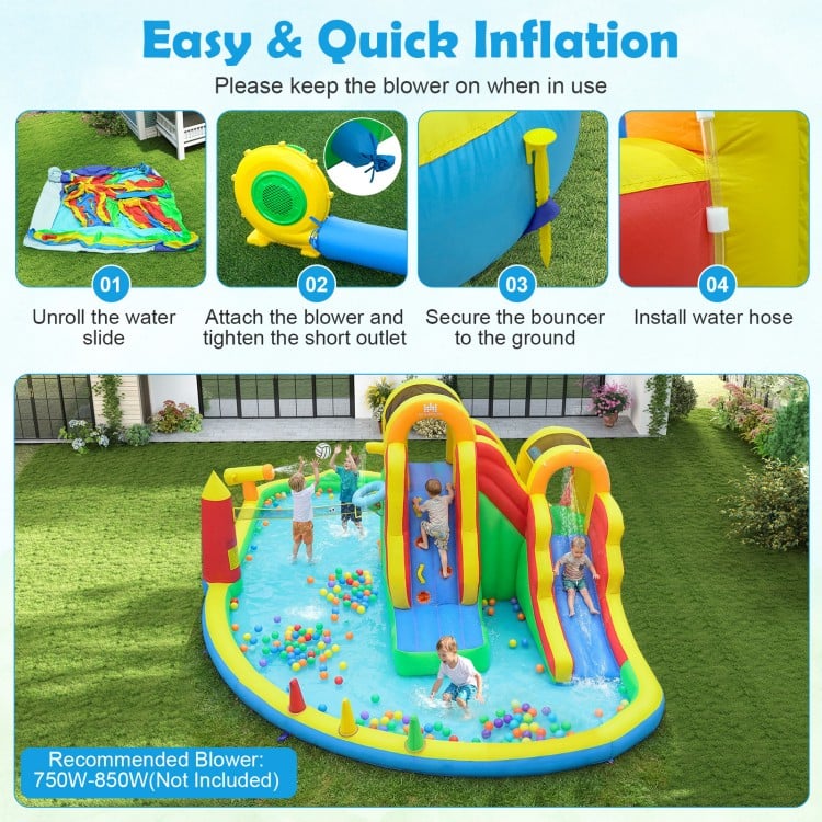 Inflatable Water Slide Park with 2 Long Slides and Climbing Walls for Yard Party