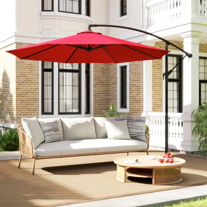 9.7ft Offset Patio UmbrellaCantilever Parasol with Crank Handle, 8 Ribs and Cross Base for Outdoor, Sun Shade, Wine Red