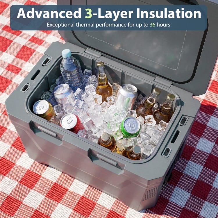 Insulated Portable Cooler Hard Shell Ice Chest with 2 Cup Holders Bottle Opener and Drain Plug-Gray