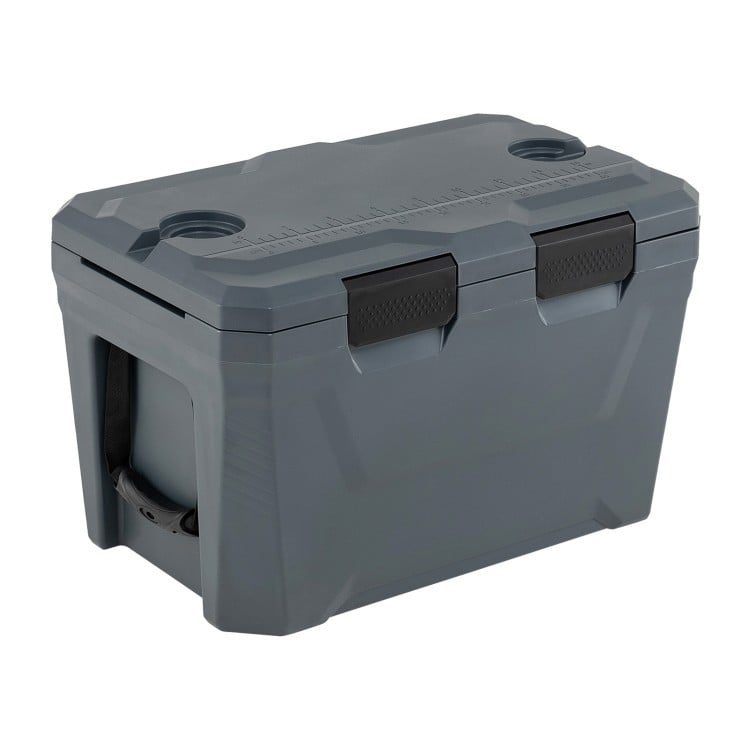 Insulated Portable Cooler Hard Shell Ice Chest with 2 Cup Holders Bottle Opener and Drain Plug-Gray