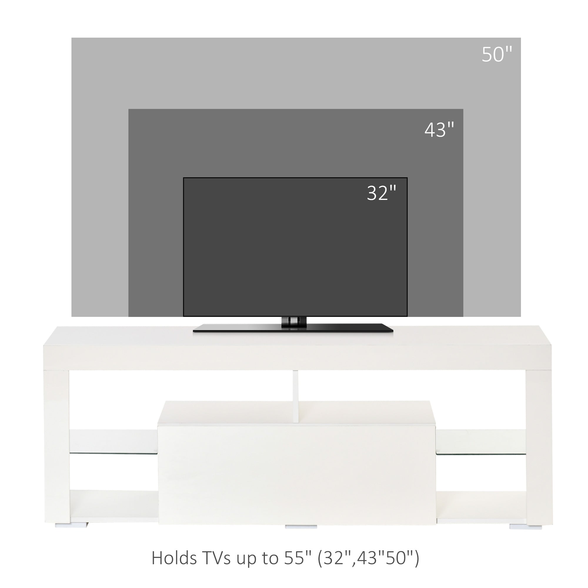 HOMCOM LED TV Stand: 55-Inch High Gloss, Remote Control, Storage, Entertainment Unit, Media Console 