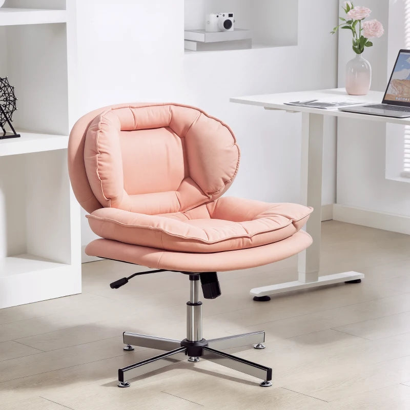Criss Cross Chair, Armless Wide Office Chair with Leathaire Upholstery, Tilting, No Wheels, Pink