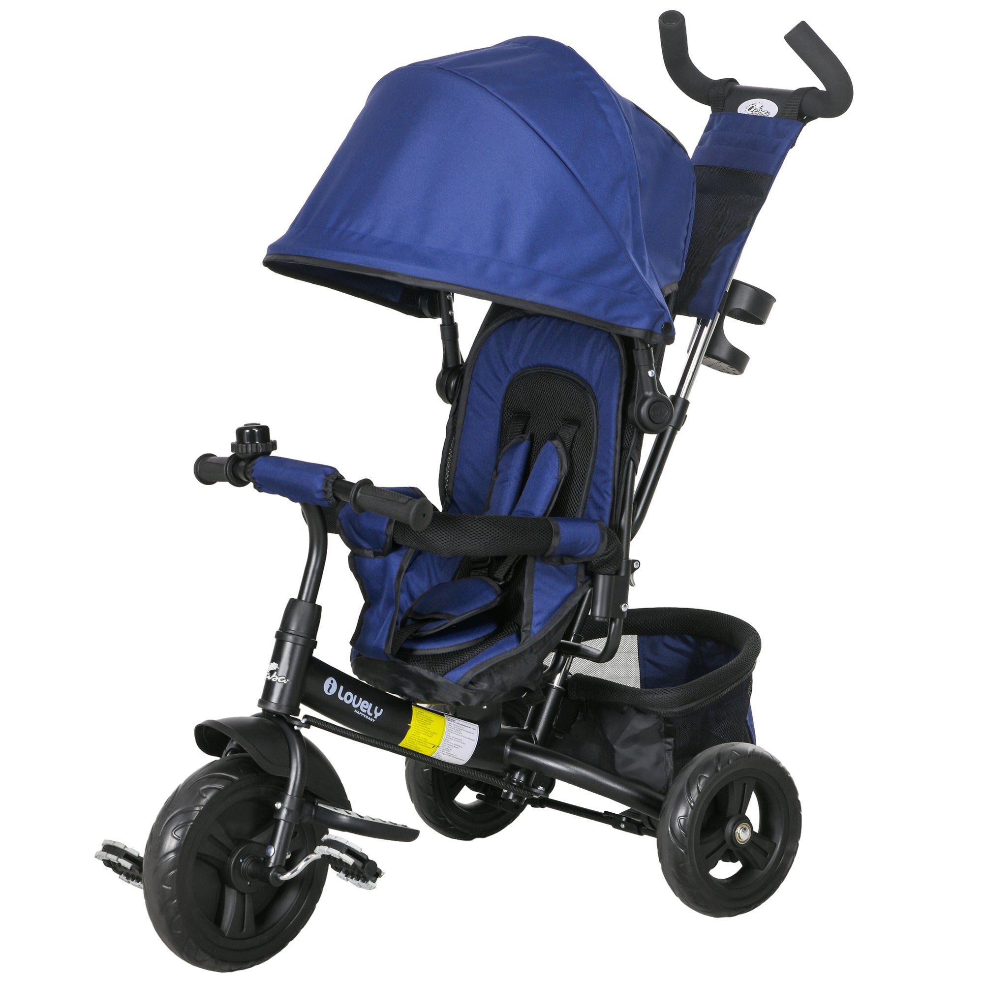Qaba 6-in-1 Convertible Tricycle for Toddlers 1-5 Years - Parent-Push Handle, Dark Blue, Perfect Outdoor Ride 