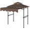 8' x 7.6' Grill Gazebo, Double Tiered Barbecue Grill Gazebo Shelter w/ Side Awning, 2 Side Shelves, 6 Hooks, Brown