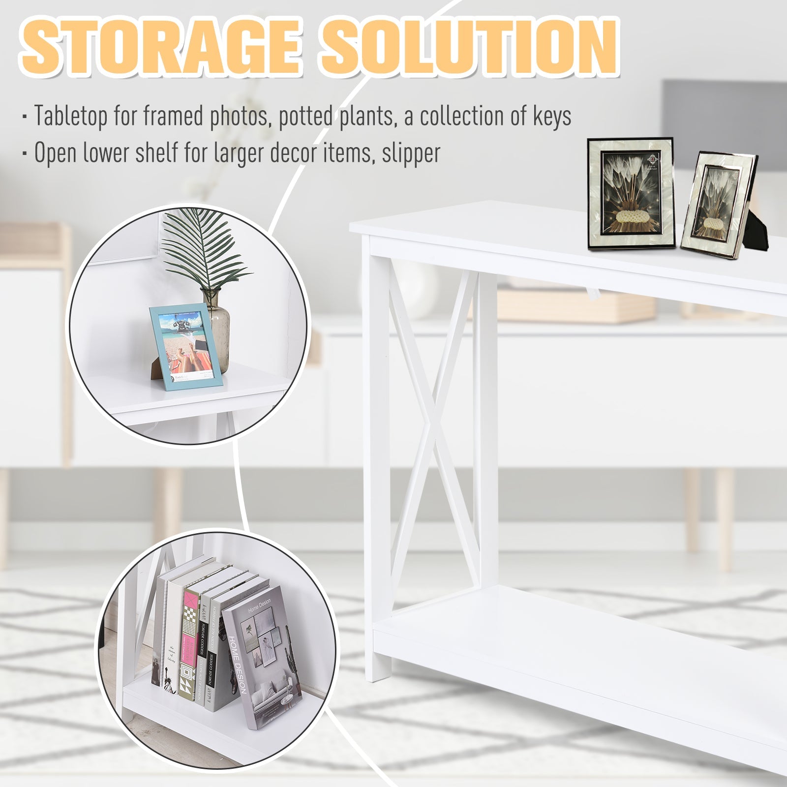 HOMCOM X-Design Console Table: Modern Sofa Side Table with Storage Shelf, Living Room/Entryway, White 
