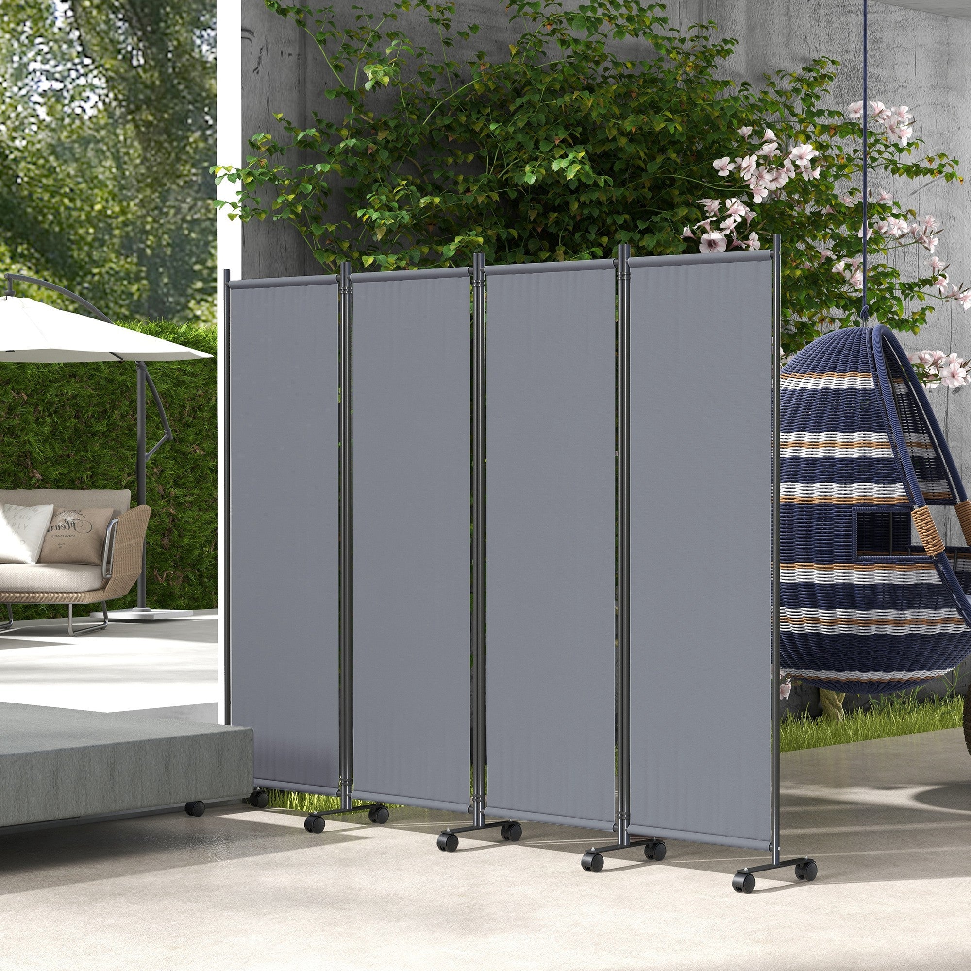 Outsunny 5.6ft Outdoor Privacy Screen, Foldable Side Awning with Wheels for Pool, Hot Tub & Backyard Divider 