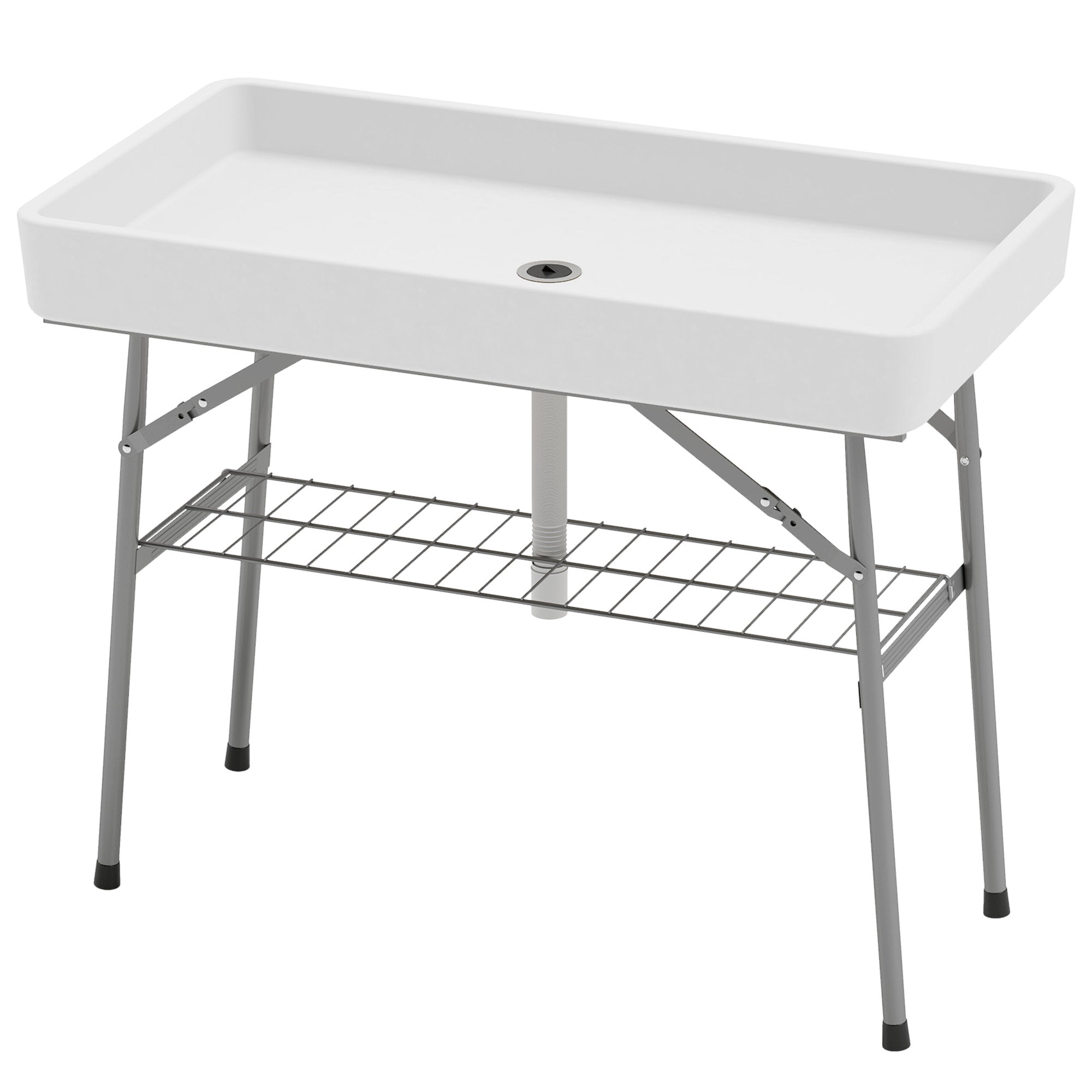 Outsunny 3.4ft Folding Ice Cooler Table with Drain, Party Cooler for Drinks, Outdoor Cooler Table with Storage Shelf, Patio Cooler Table for Party Picnic BBQ Camping Wedding, White 