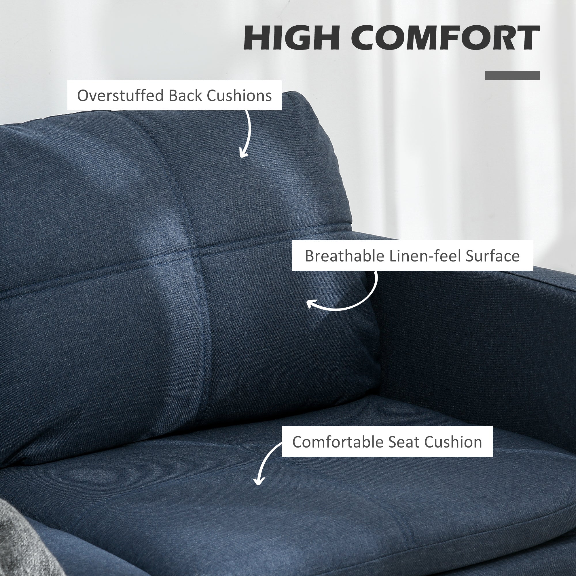 HOMCOM 53" 2 Seat Sofa, Upholstered Two Seater Couch with Sturdy Steel Legs for Bedroom, Living Room, Dark Blue 