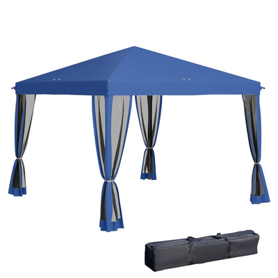 Outsunny 10' x 10' Pop Up Canopy Tent Gazebo with Removable Mesh Sidewall Netting, Carry Bag for Backyard Patio Outdoor, Blue 