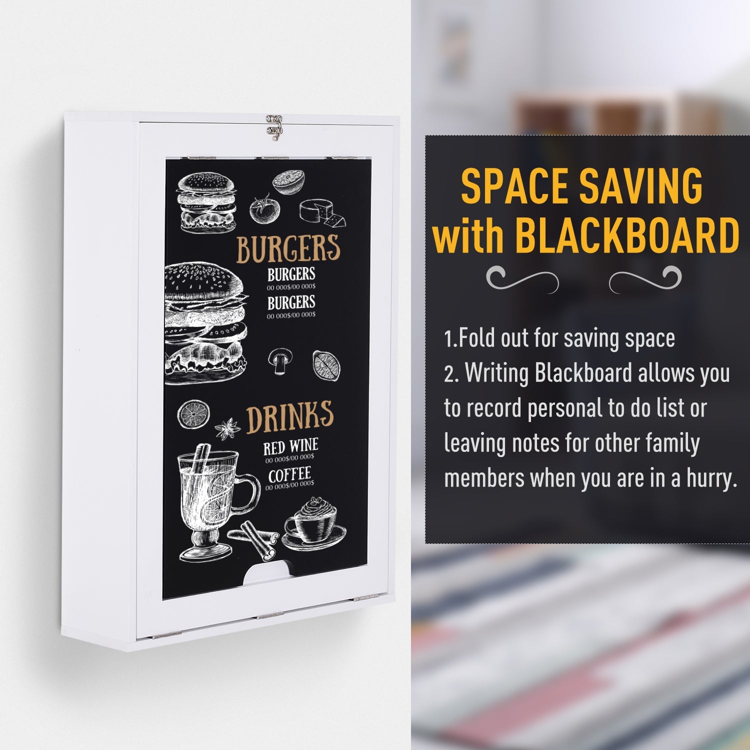 HOMCOM Convertible Wall Mounted Desk Fold Out Space Saving Writing Floating Board White Black 