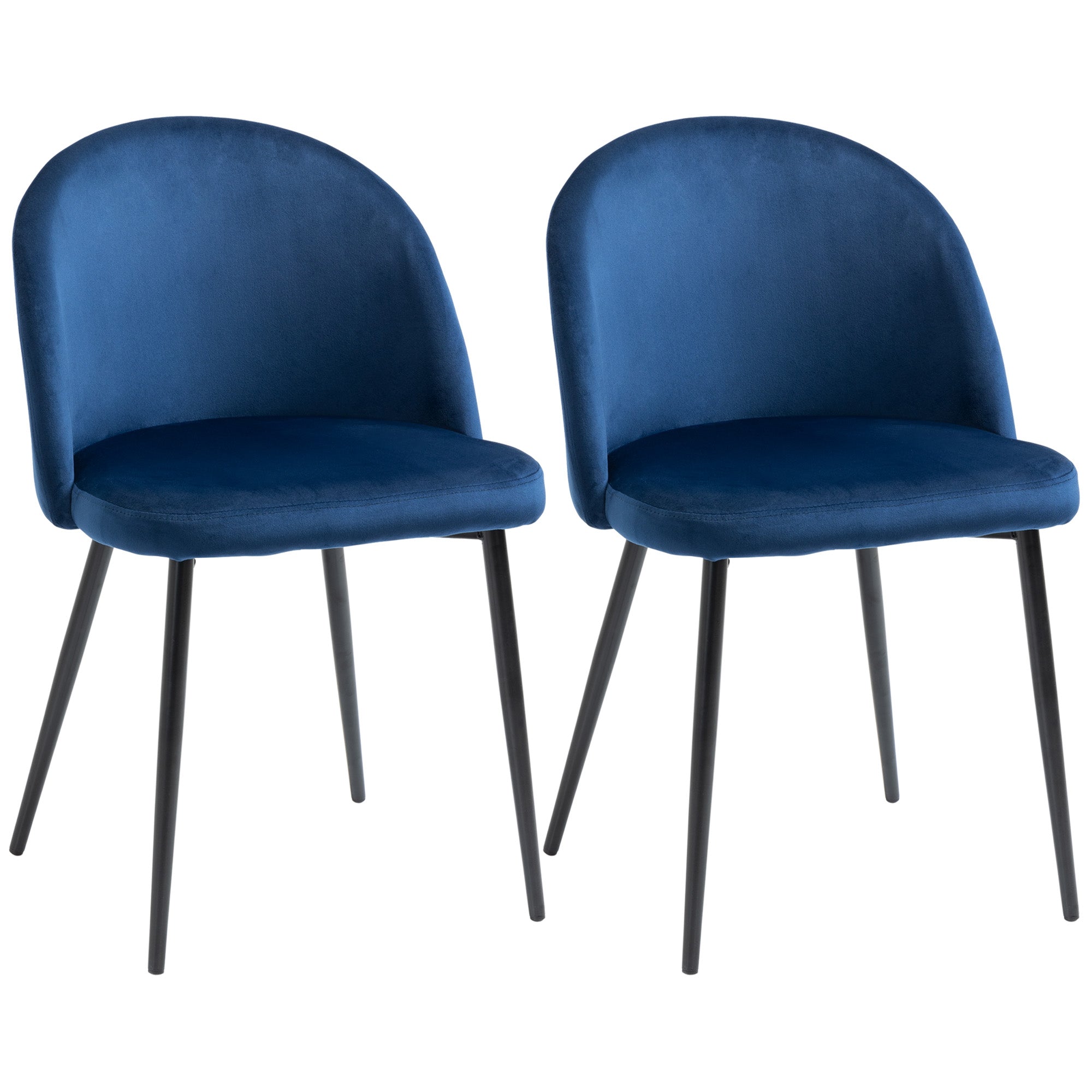 HOMCOM Set of 2 Modern Dining Chairs Mid-Back Velvet Side Table Chair Living Dining Dark Blue Furniture 