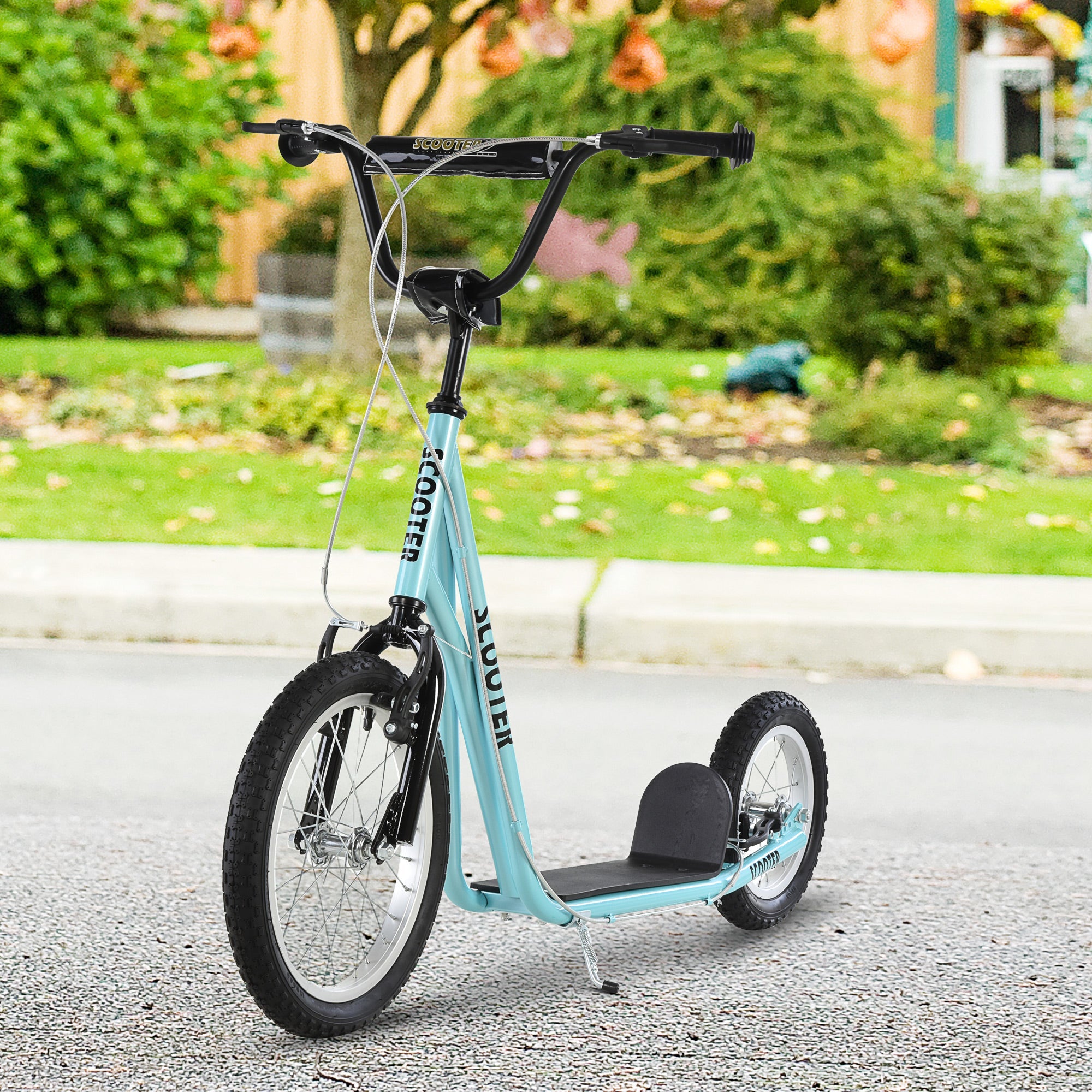 Aosom Big Wheel Scooter for Teens Youth Adjustable Handlebar with Dual Brakes Inflatable Wheels 