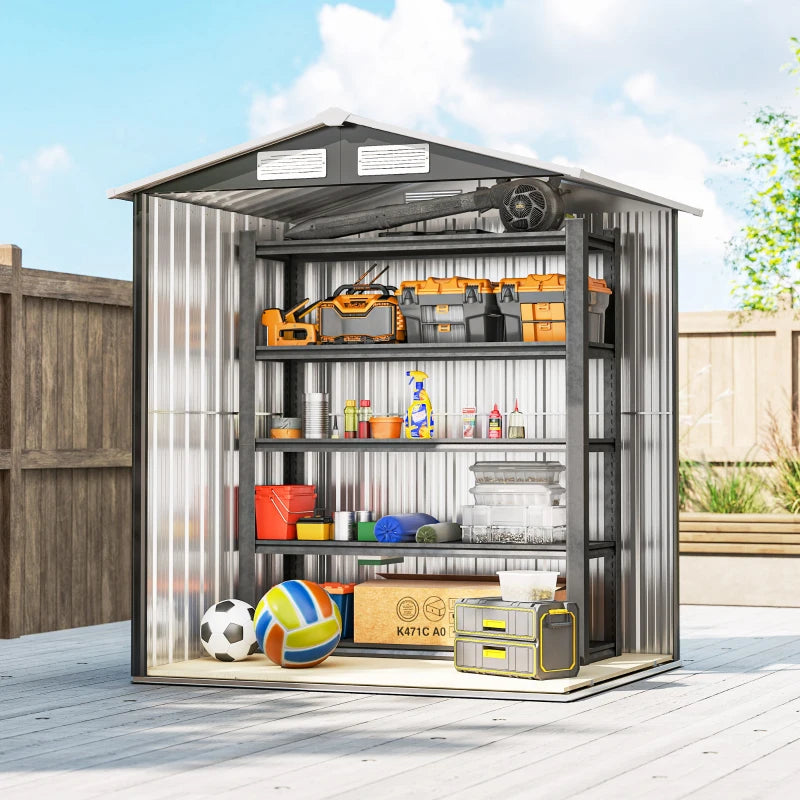 5ft x 4ft Garden Metal Storage Shed, Tool Storage Shed with Top Vents, Sliding Door, Sloped Roof and Foundation Kit for Garden, Patio, Lawn, Dark Grey