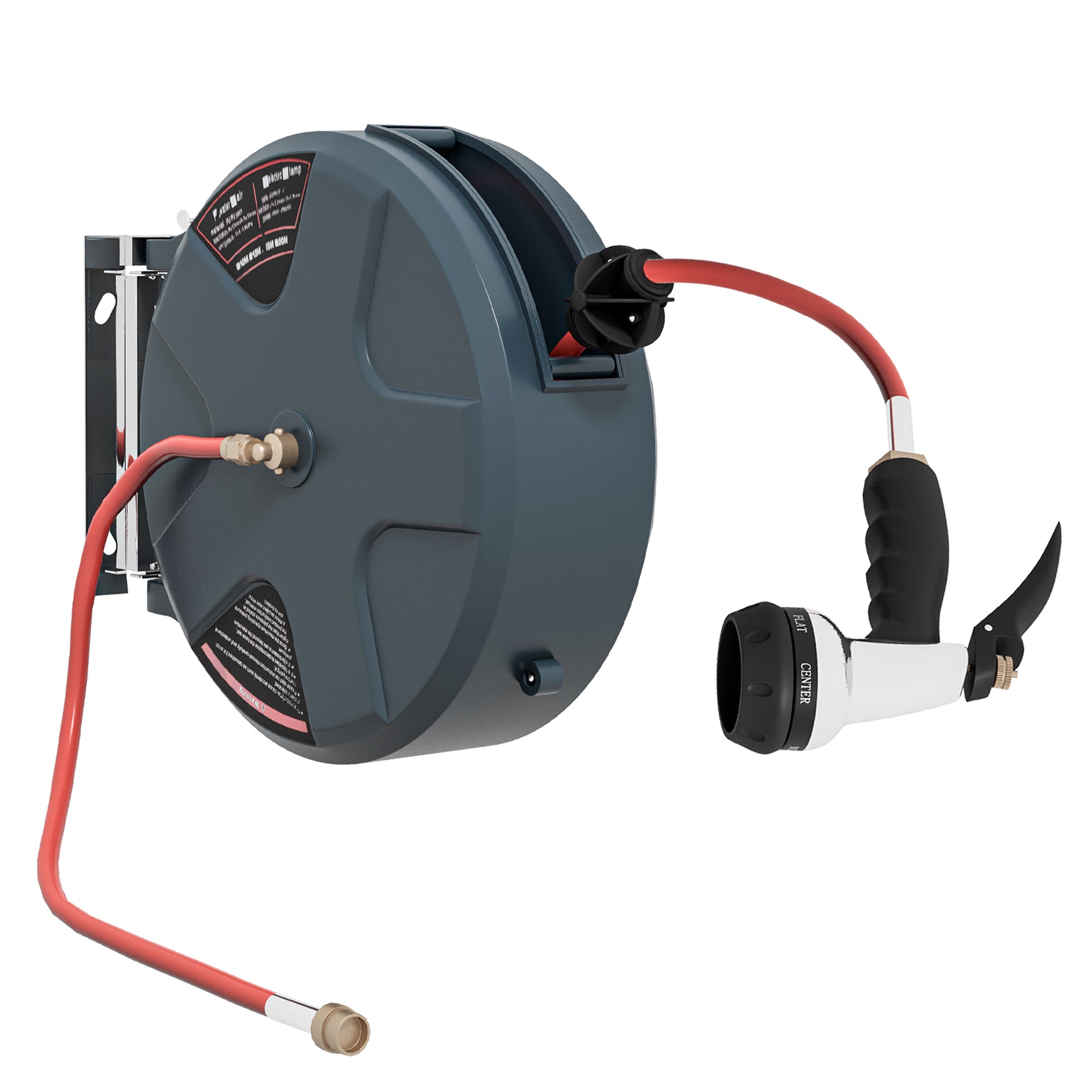 Outsunny 1/2" 49ft Retractable Hose Reel with 8 Pattern Hose Nozzle, Any Length Lock, Auto Rewind System & 180° Swivel Bracket 