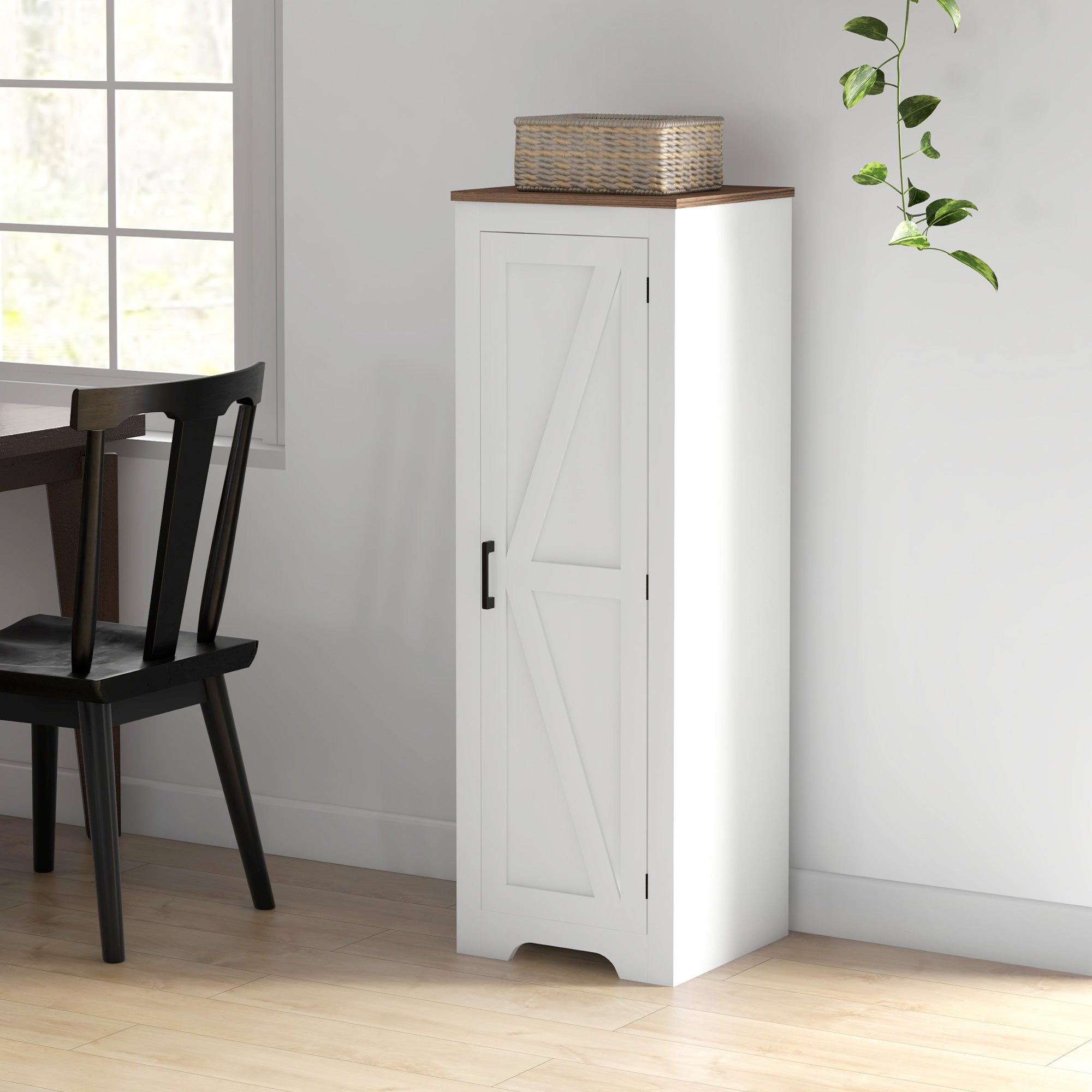 HOMCOM Farmhouse Style Accent Cabinet Adjustable Shelf Barn Door Storage White for Living Room Pantry 