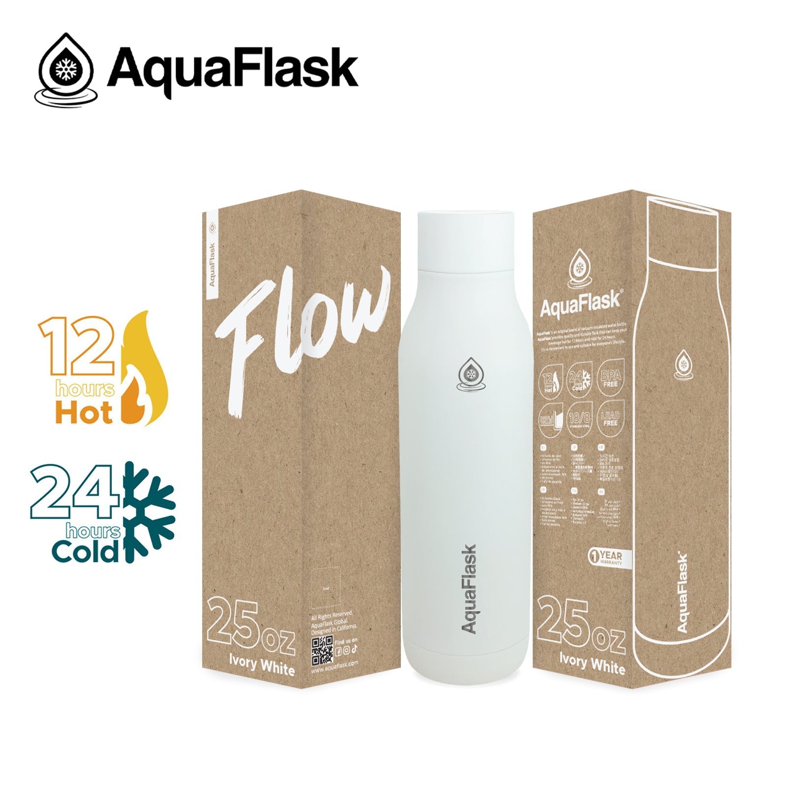 AquaFlask FLOW Vacuum Insulated Water Bottles 739 ml (25 oz) 