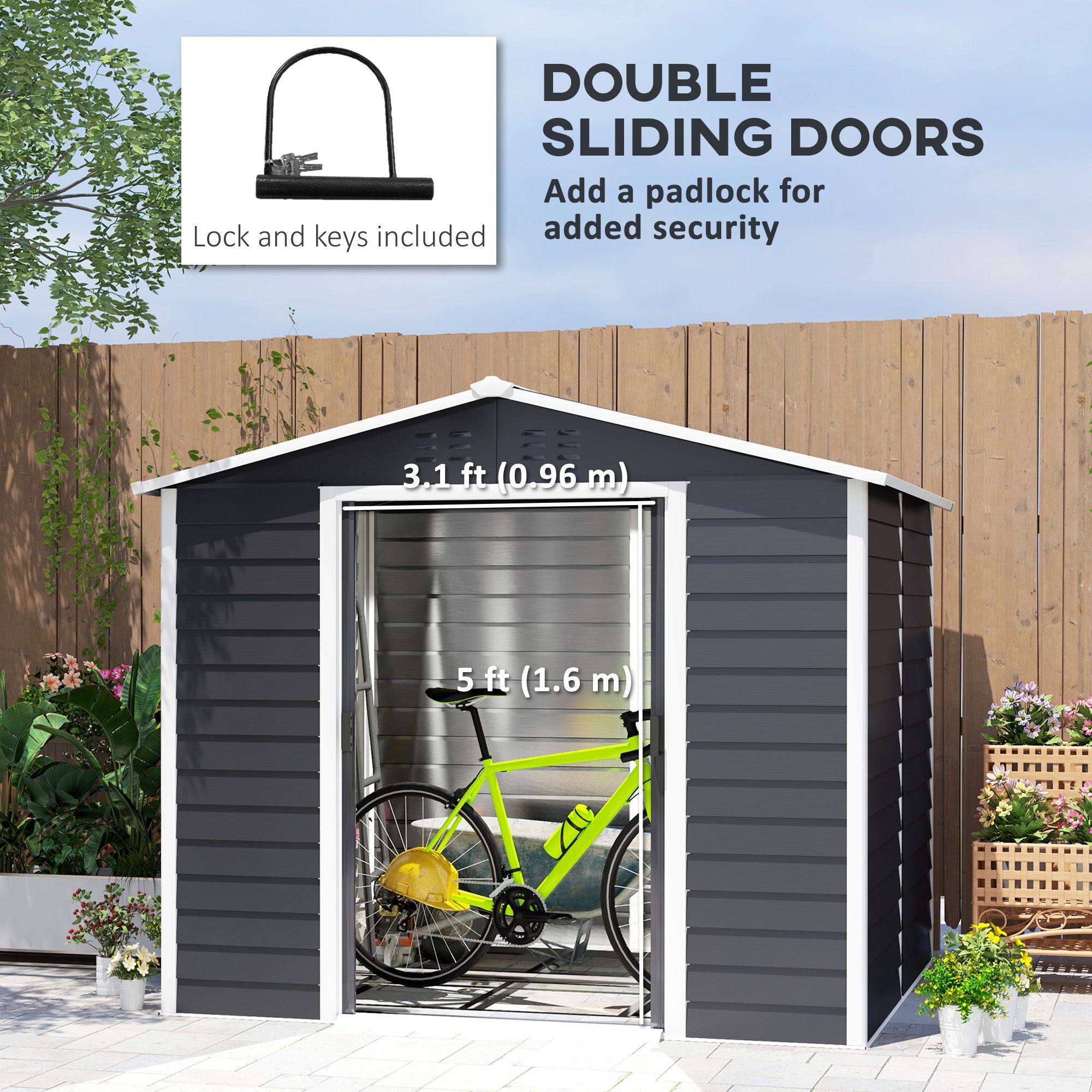 Outsunny 8' x 7' Outdoor Storage Shed, Galvanized Steel Metal Garden Shed w/ Sliding Lockable Doors, Floor Frame, Vents, Waterproof Tool Shed for Backyard, Lawn, Patio, Dark Grey 