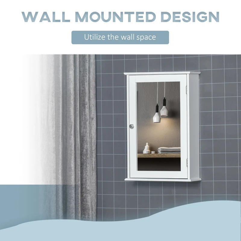 Bathroom Mirror Cabinet, Wall Mounted Medicine Cabinet with Door and Shelves, White