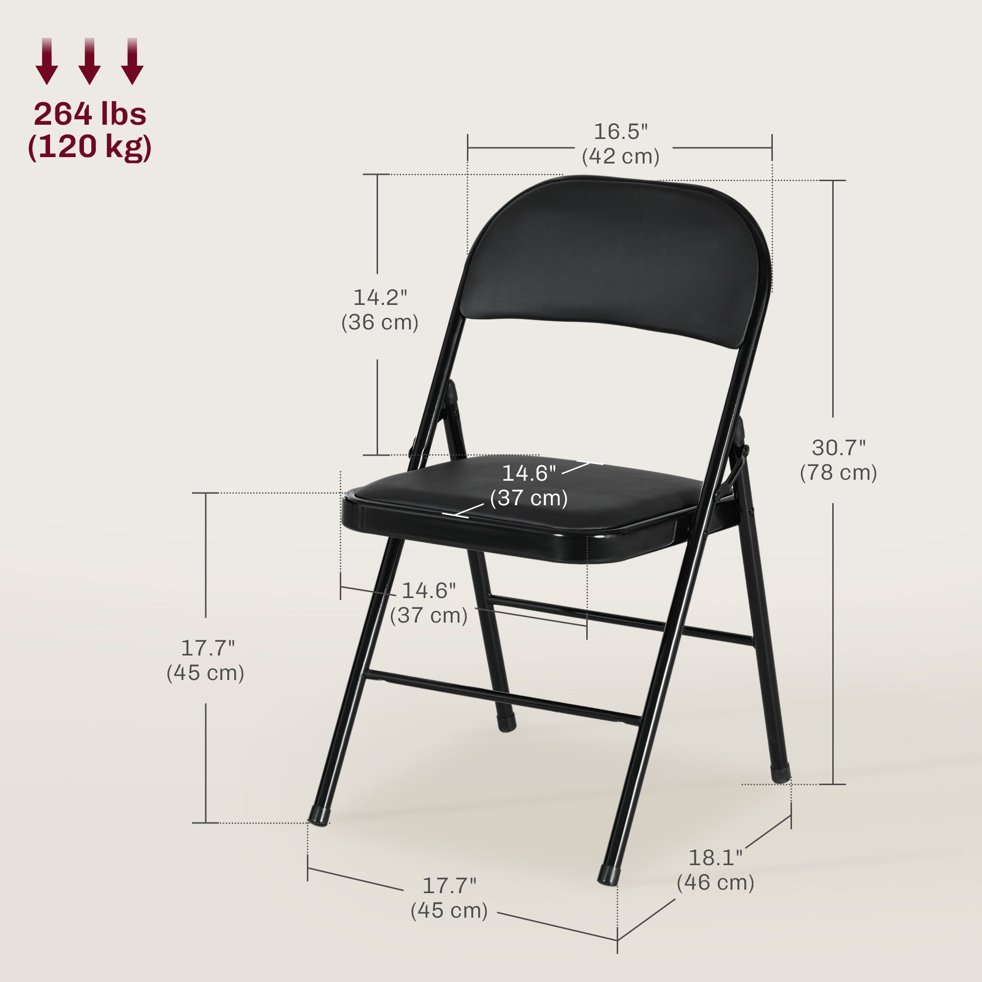 HOMCOM Set of 2 Metal Foldable Chairs, PU Leather Padded Folding Chairs with Cushion Seat and Open Back for Indoor, Black 
