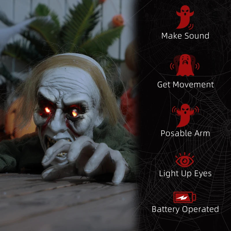 HOMCOM 66" Outdoor Halloween Crawling Zombie – Animated Prop with Sound Activation & Light-Up Eyes 