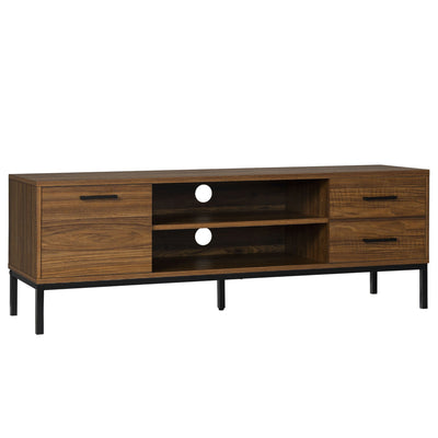 HOMCOM TV Stand: For 50" TVs, Entertainment Center with Door, Open Storage, Drawers, Steel Legs, Dark Walnut 