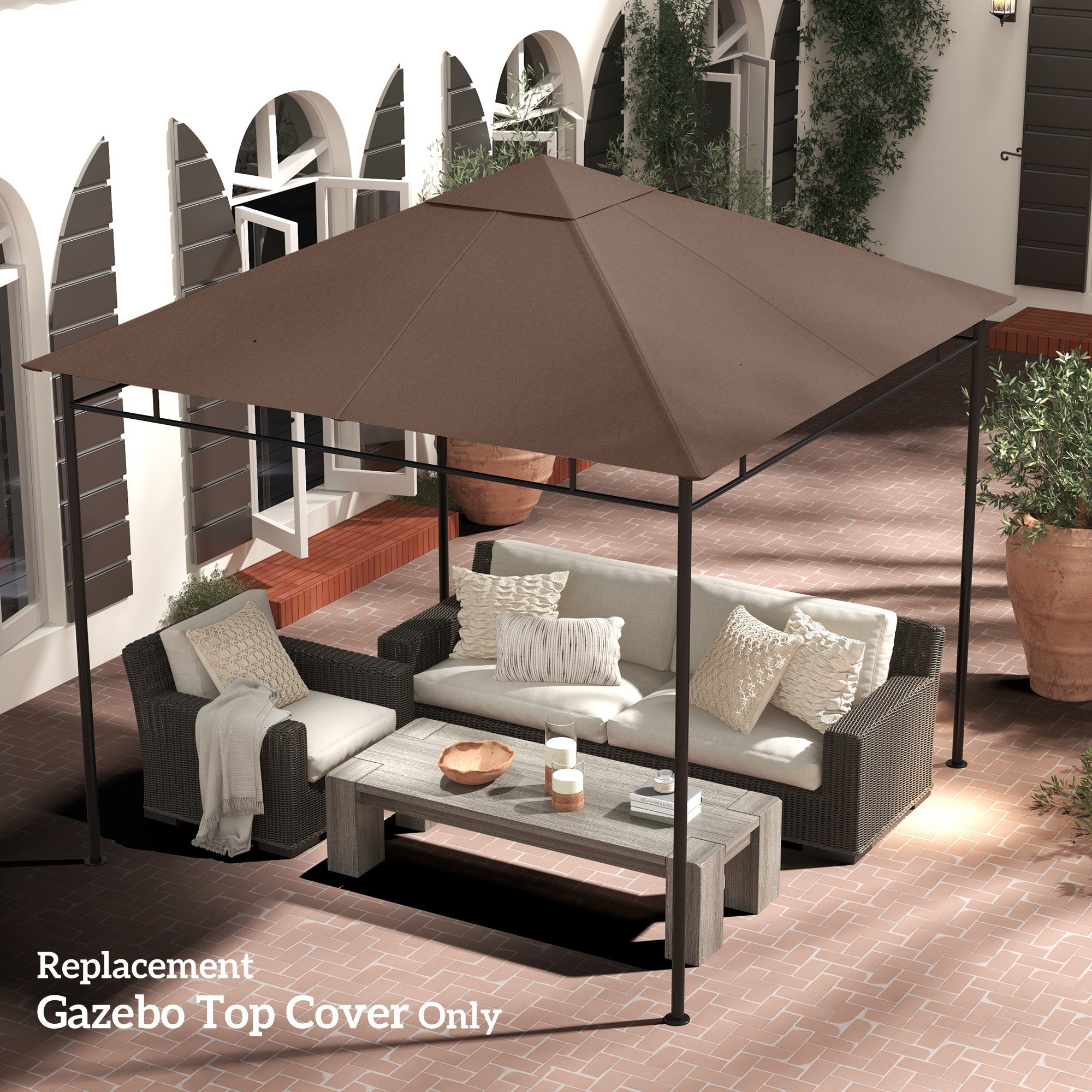 Outsunny Gazebo Canopy Replacement 9.84 x 9.84ft UV Protected Top Sun Shade Coffee 