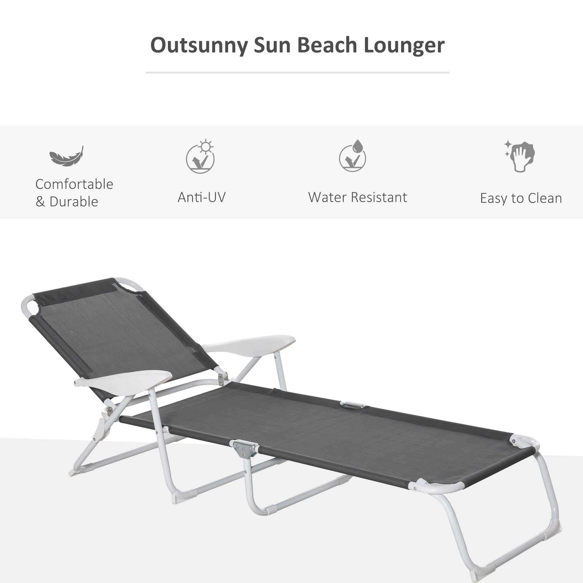 Outsunny Folding Chaise Lounge Outdoor Sun Lounger Recliner Chair with 4-Level Adjustable Backrest Dark Grey 