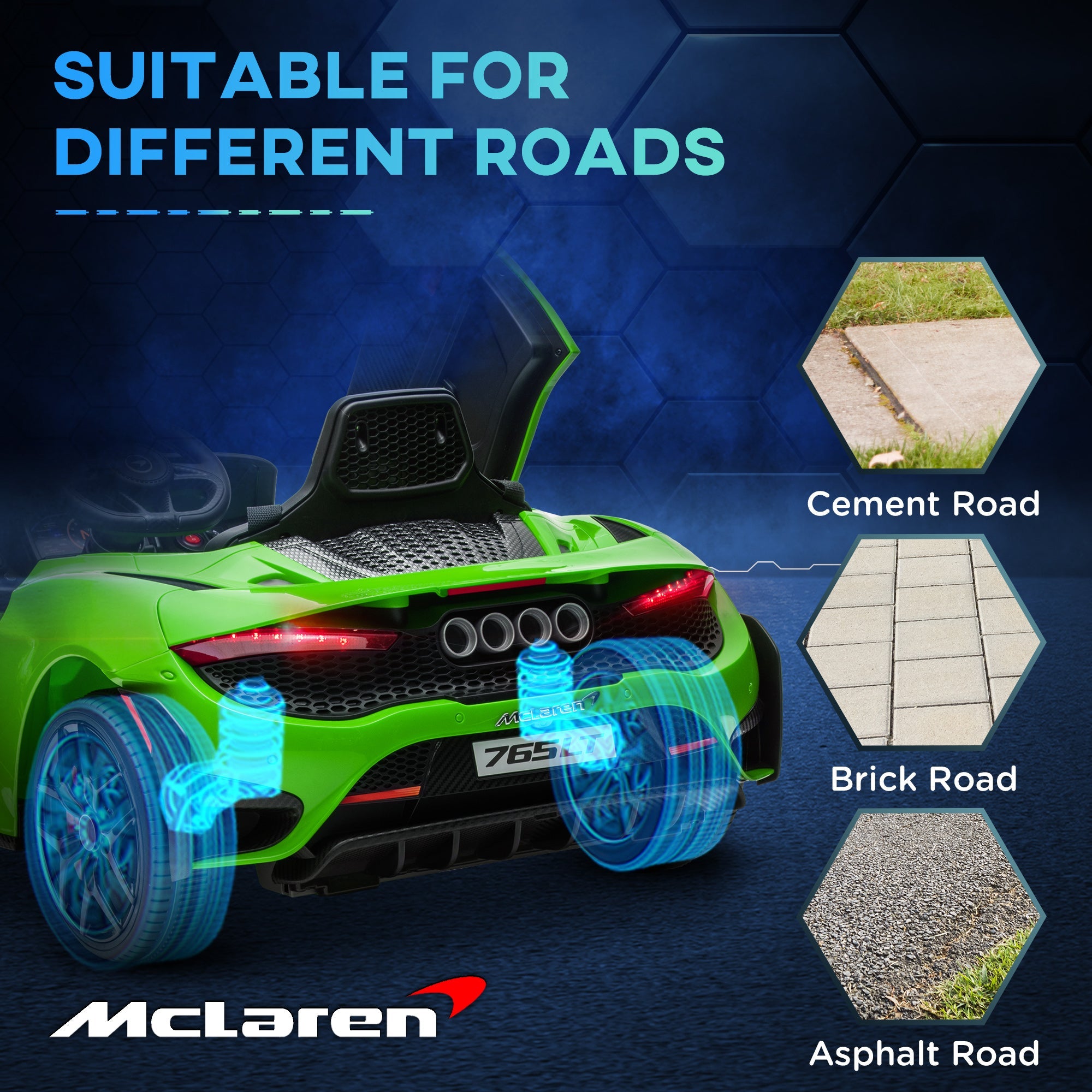 Qaba McLaren 765LT Licensed 12V Kids Electric Car w/ Scissor Doors, Training Wheels, Remote, Slow Start, Music Horn Green 